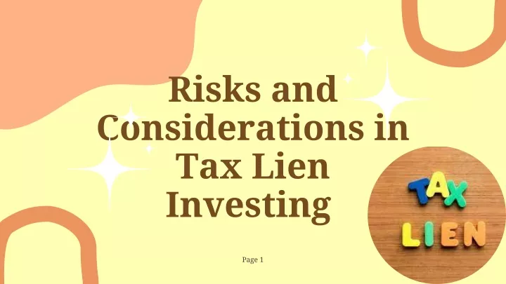 risks and considerations in tax lien investing