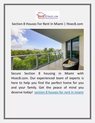 Section 8 Houses For Rent In Miami | Hisec8.com