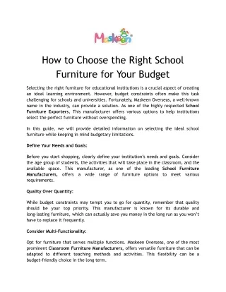 How to Choose the Right School Furniture for Your Budget