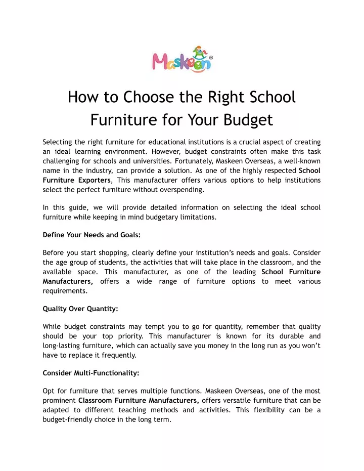 how to choose the right school furniture for your