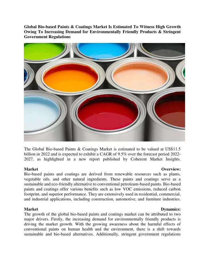 global bio based paints coatings market