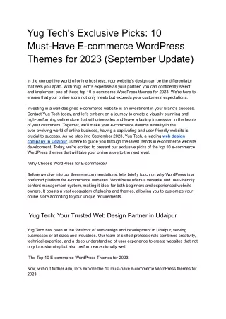 Yug Tech's Exclusive Picks_ 10 Must-Have E-commerce WordPress Themes for 2023 (September Update) - Google Docs
