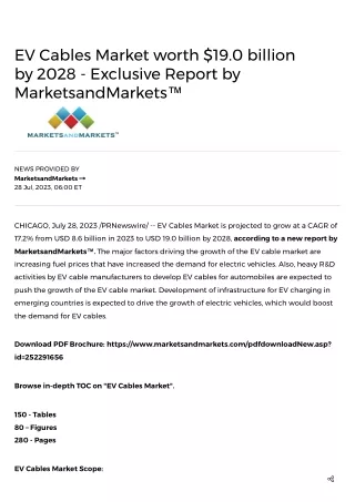 EV Cables Market worth $19.0 billion by 2028 - Exclusive Report by MarketsandMarkets™