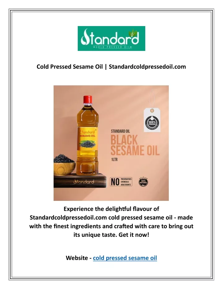 cold pressed sesame oil standardcoldpressedoil com