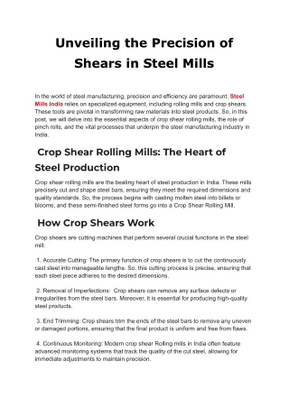 Unveiling the Precision of Shears in Steel Mills