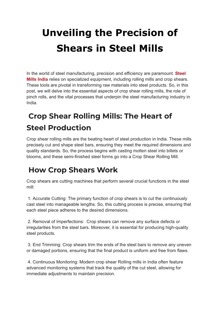 unveiling the precision of shears in steel mills