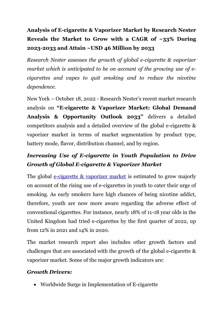 analysis of e cigarette vaporizer market