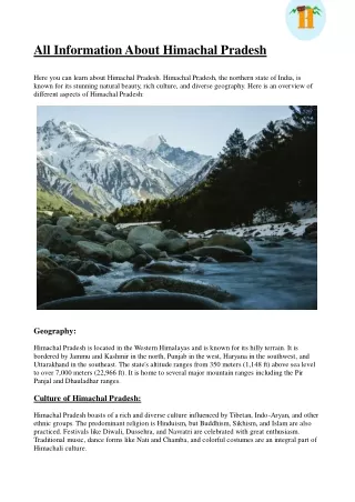 All Information About Himachal Pradesh