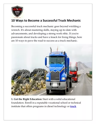 10 Ways to Become a Successful Truck Mechanic