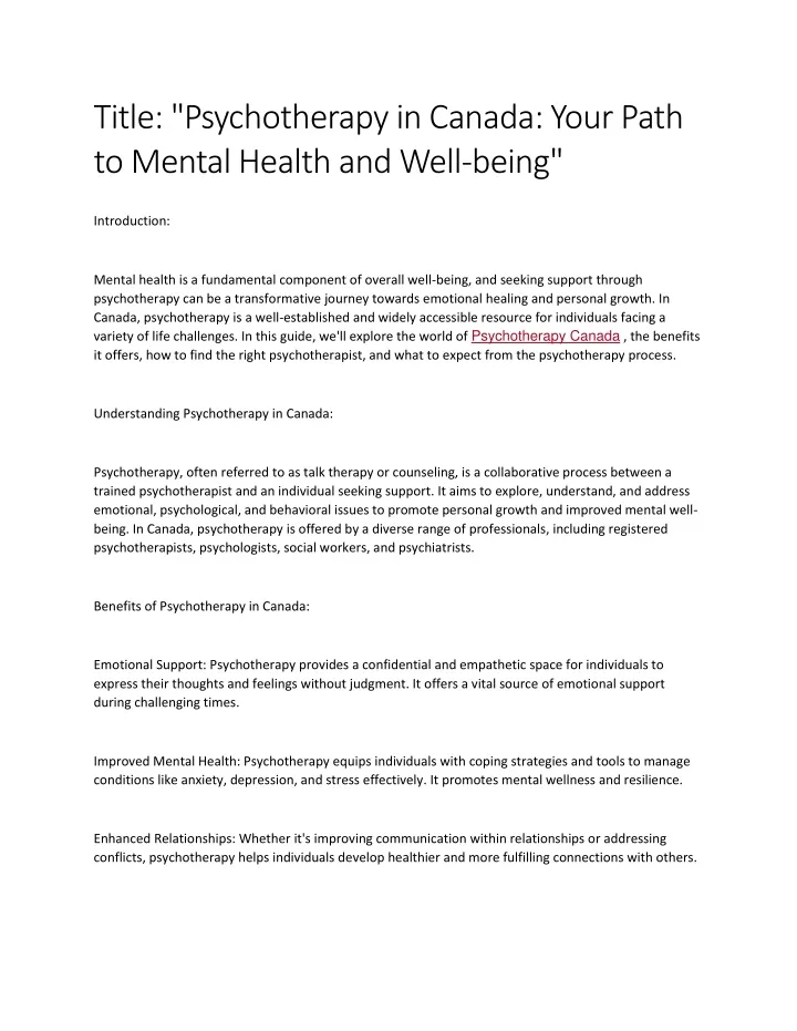 title psychotherapy in canada your path to mental