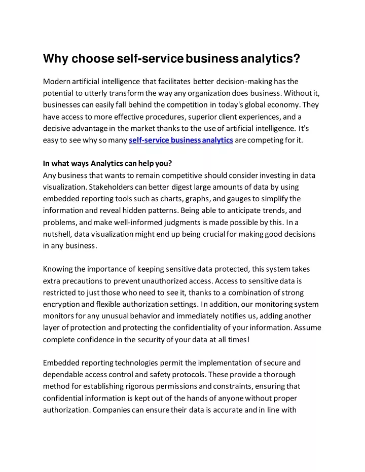 why choose self service business analytics modern
