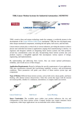 THK Linear Motion Systems for Industrial Automation-SEIMITSU