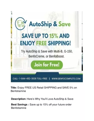 Enjoy FREE US Retail SHIPPING and SAVE 5 on Benfotiamine