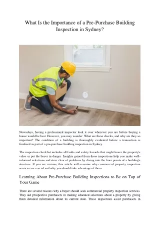 what is the importance of a pre purchase building