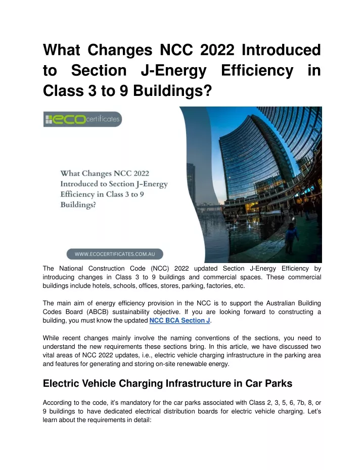 what changes ncc 2022 introduced to section j energy efficiency in class 3 to 9 buildings