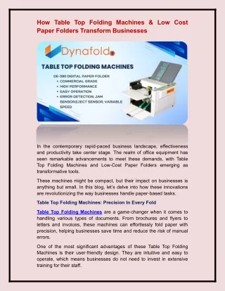 Table Top Folding Machines