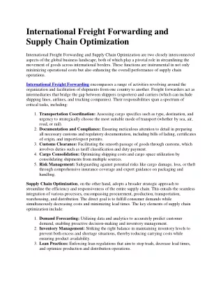 International Freight Forwarding and Supply Chain Optimization