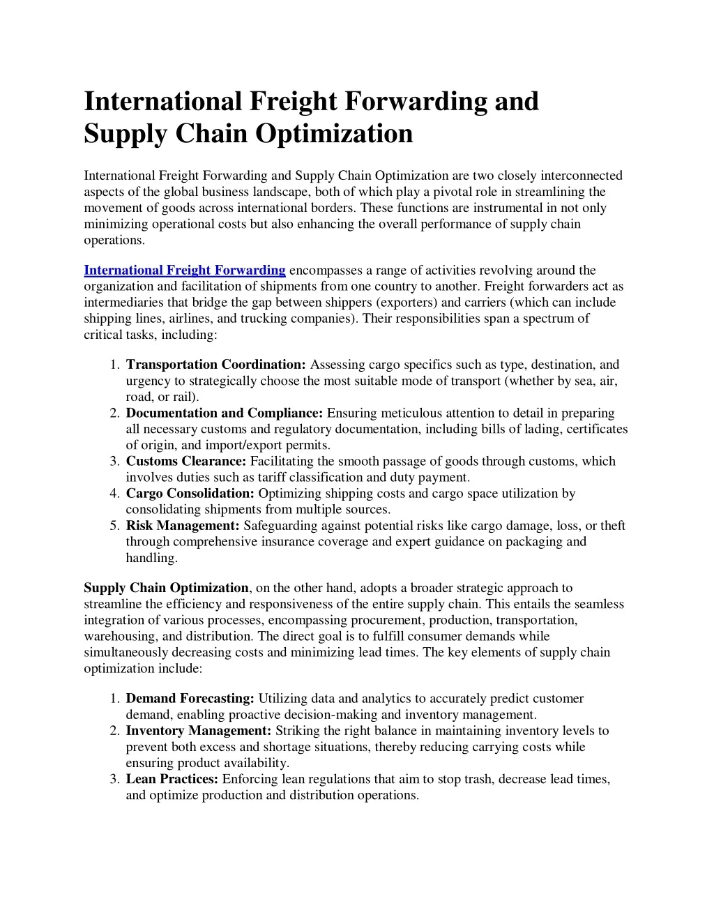 PPT - International Freight Forwarding and Supply Chain Optimization ...