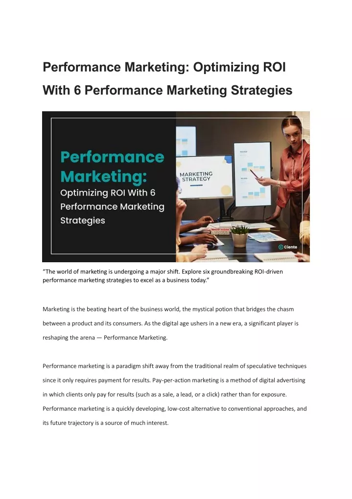 performance marketing optimizing roi