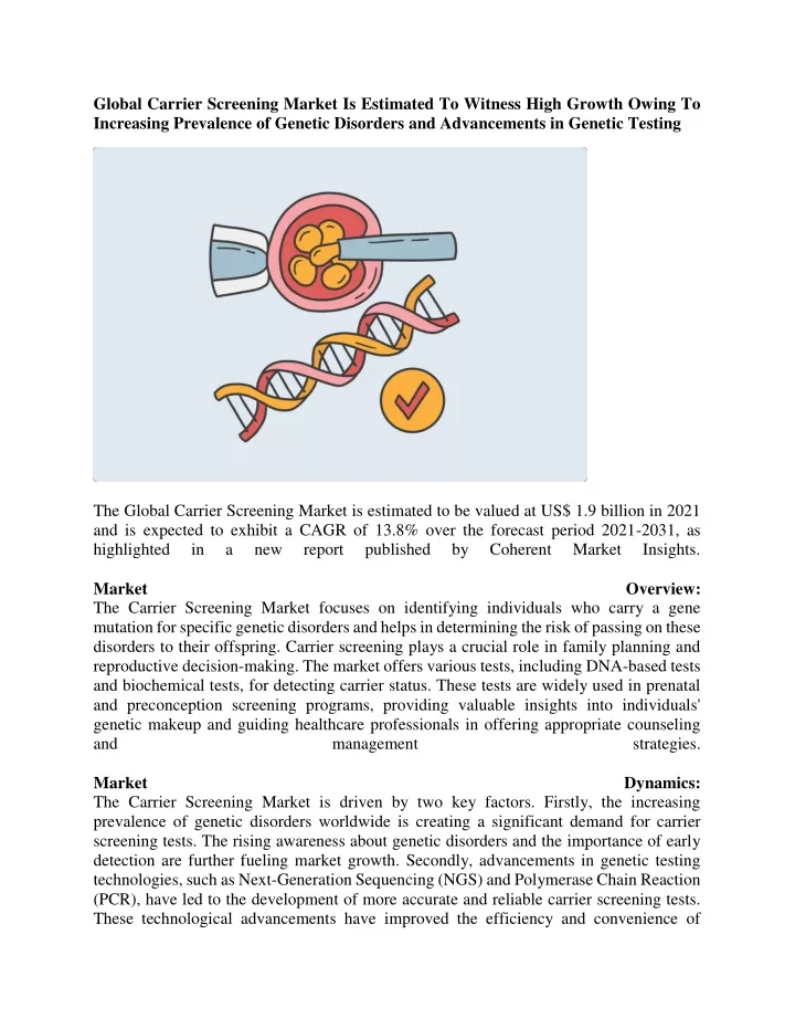 global carrier screening market is estimated