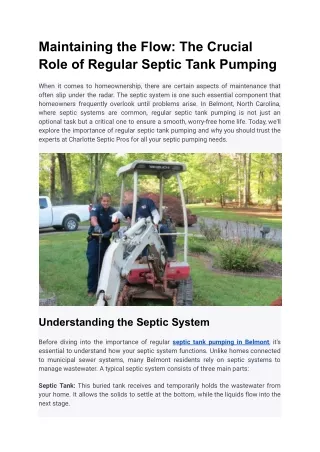 Maintaining the Flow: The Crucial Role of Regular Septic Tank Pumping