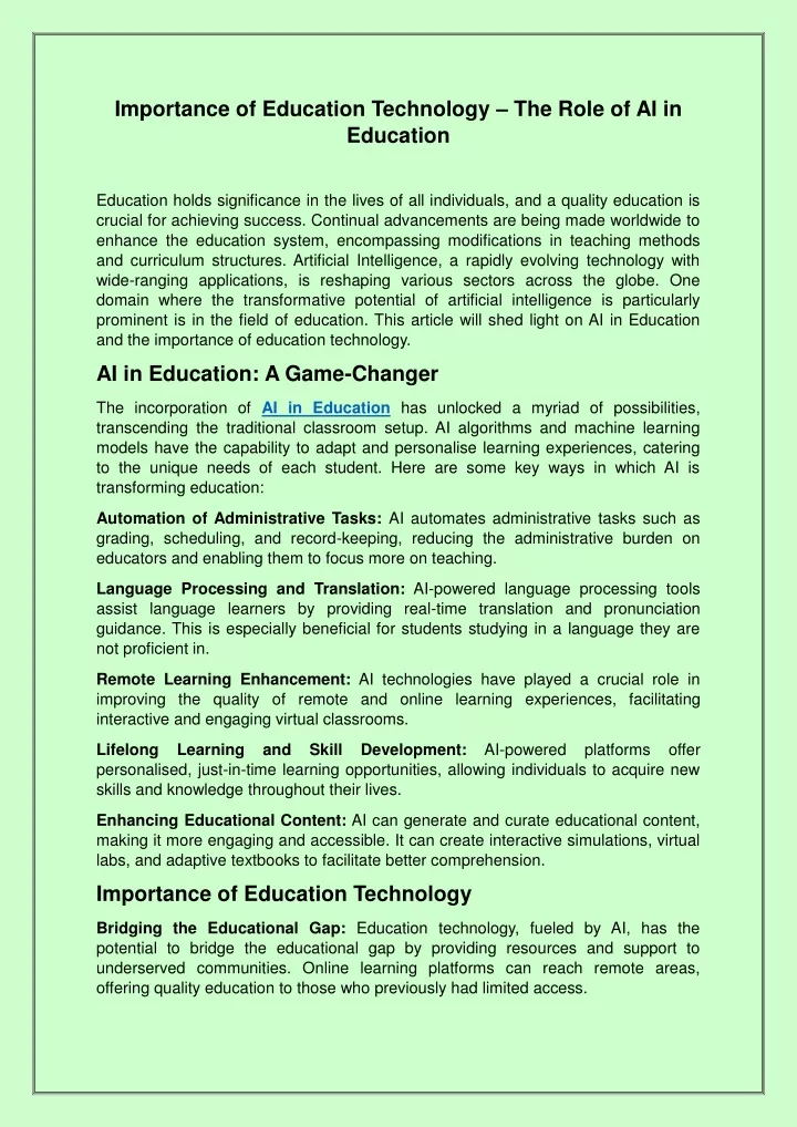 importance of education technology the role