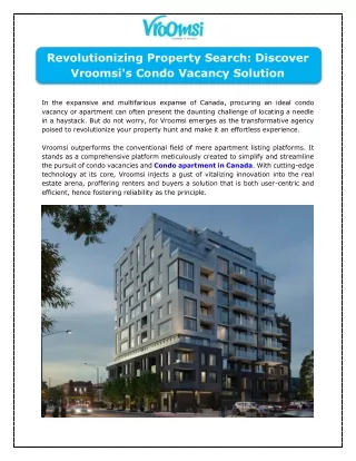 Revolutionizing Property Search - Discover Vroomsi's Condo Vacancy Solution