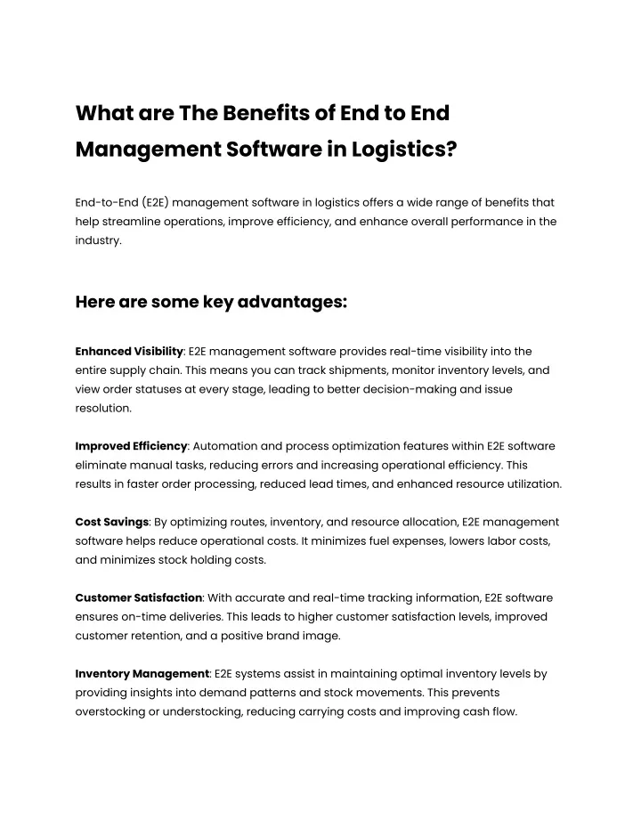 what are the benefits of end to end management