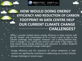 EFFICIENCY AND REDUCTION OF CARBON FOOTPRINT IN DATA CENTRE HELP OUR CURRENT