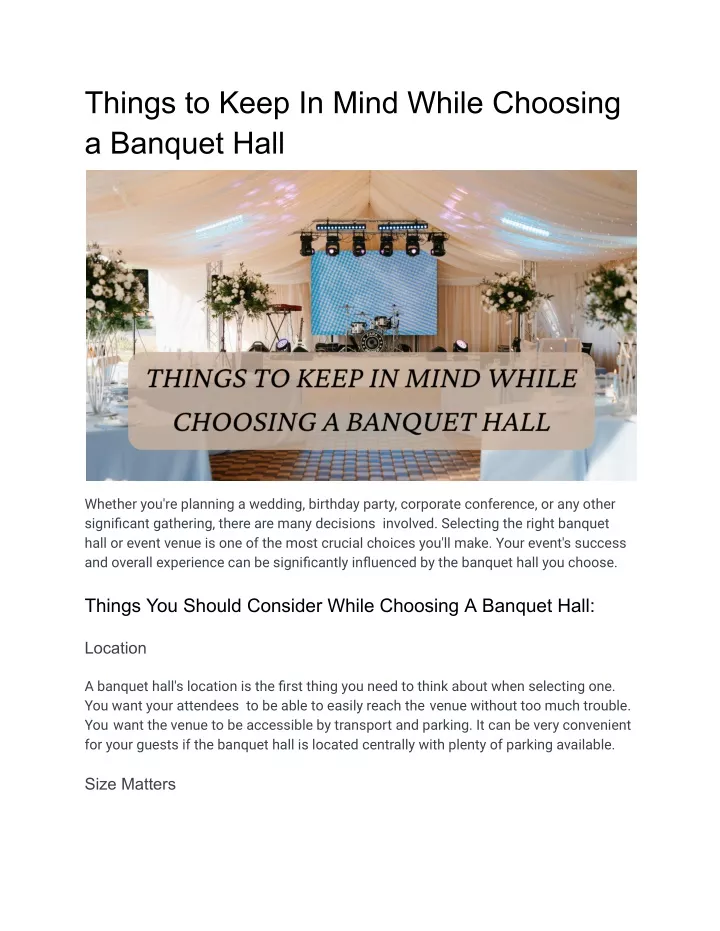 things to keep in mind while choosing a banquet