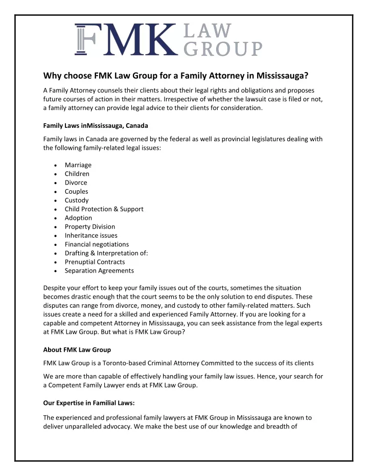 why choose fmk law group for a family attorney