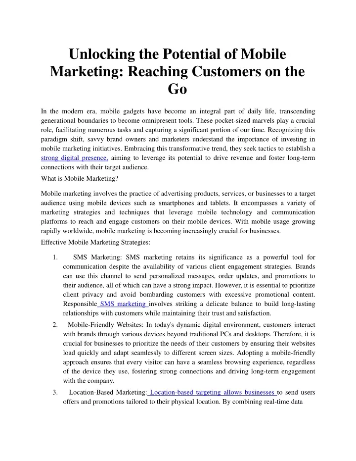 unlocking the potential of mobile marketing