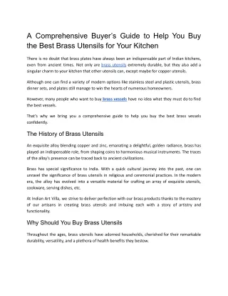 A Comprehensive Buyer’s Guide to Help You Buy the Best Brass Utensils for Your Kitchen