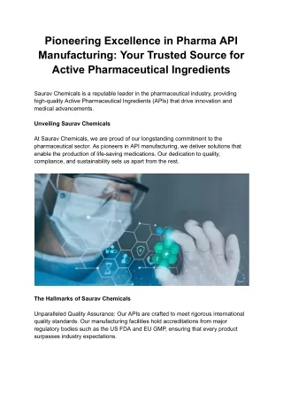 Pioneering Excellence in Pharma API Manufacturing