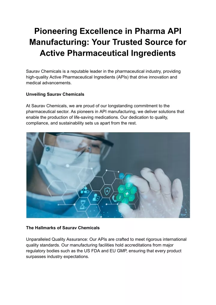 pioneering excellence in pharma api manufacturing