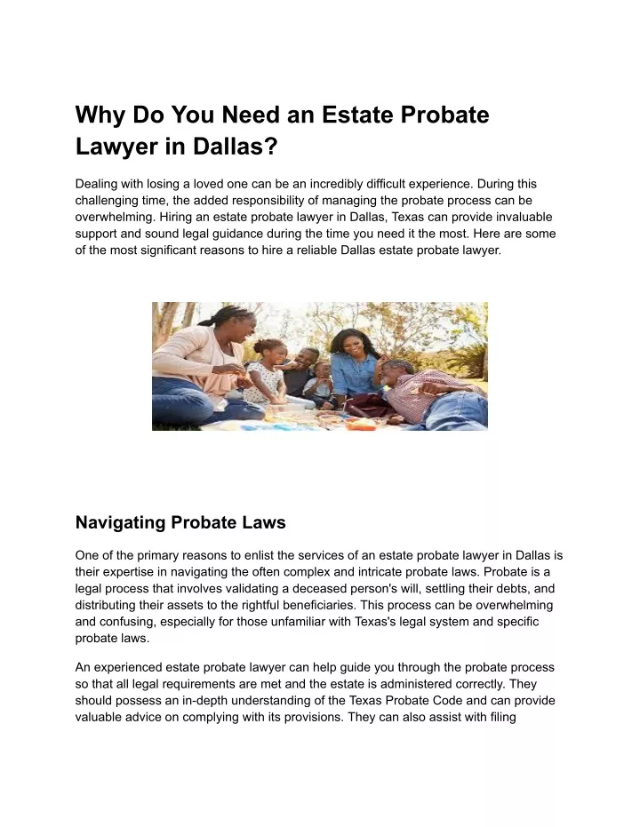 why do you need an estate probate lawyer in dallas