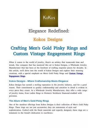 Elegance Redefined Kokos Crafting Mens Gold Pinky Rings and Custom Vintage Engagement Rings