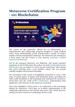 Metaverse Certification Program - 101 Blockchains