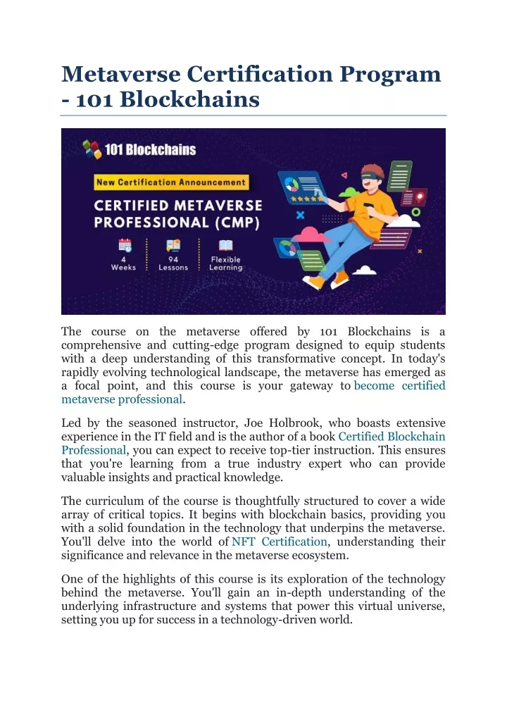 metaverse certification program 101 blockchains