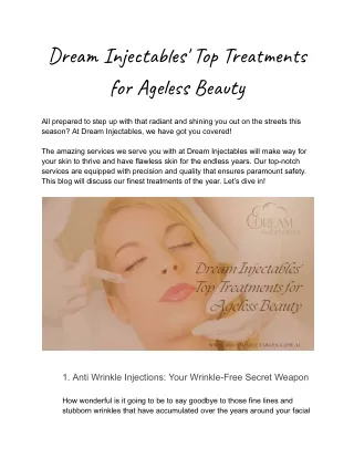 Dream Injectables' Top Treatments for Ageless Beauty