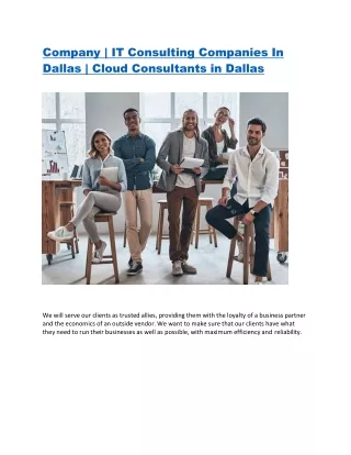 Company  IT Consulting Companies In Dallas  Cloud Consultants in Dallas