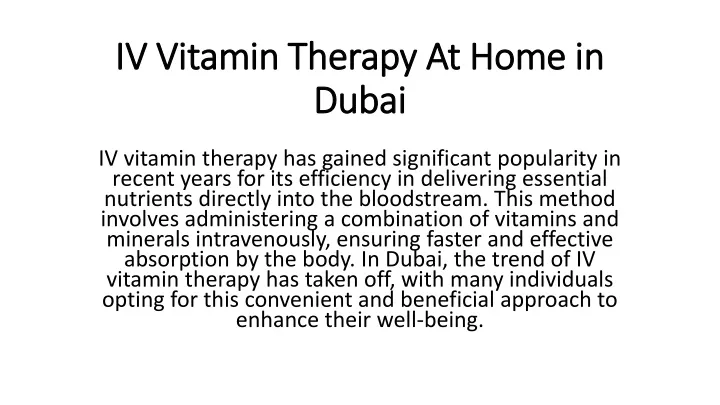 iv vitamin therapy at home in dubai