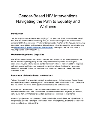 Gender-Based HIV Interventions: Navigating the Path to Equality and Wellness