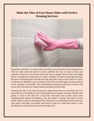 Make the Tiles of Your House Shine with Perfect Cleaning Services