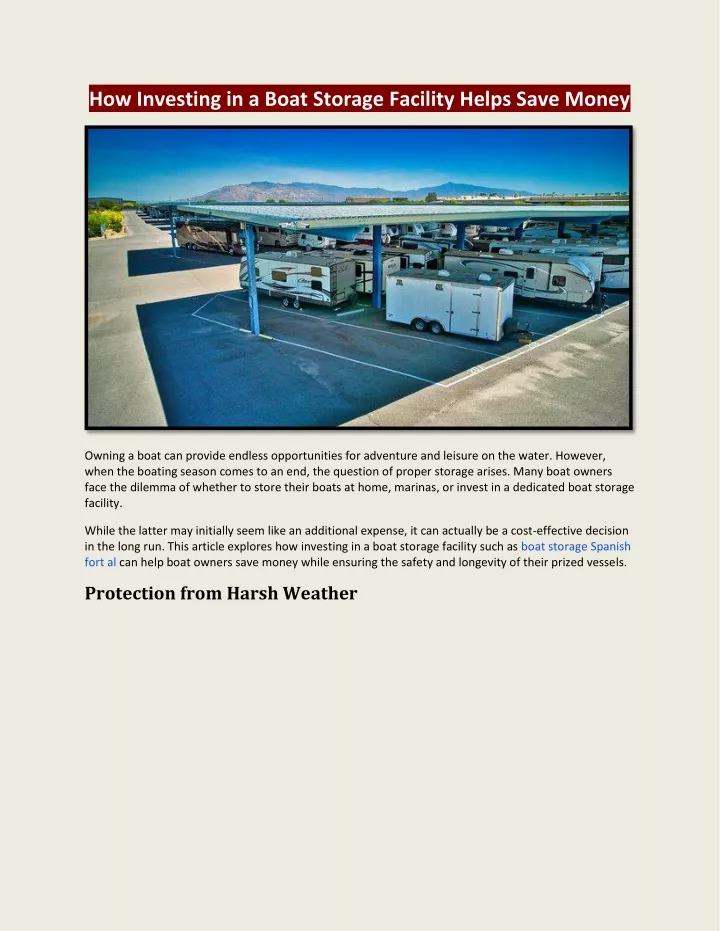 how investing in a boat storage facility helps