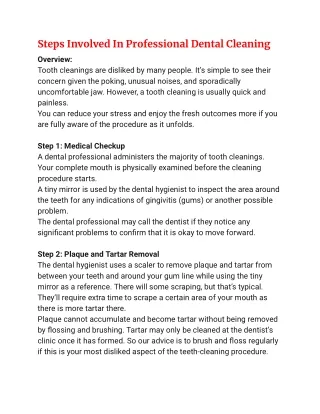 Steps Involved In Professional Dental Cleaning