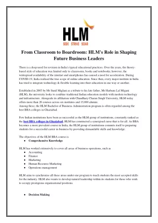 From Classroom to Boardroom: HLM's Role in Shaping Future Business Leaders