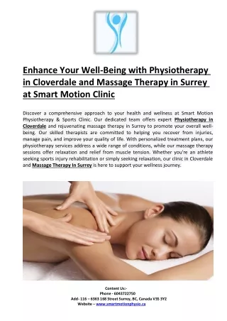 Optimal Healing with Physiotherapy in Cloverdale and Massage Therapy in Surrey