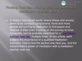Finding Your Zen: How to Discover the Perfect Meditation Teacher Near You