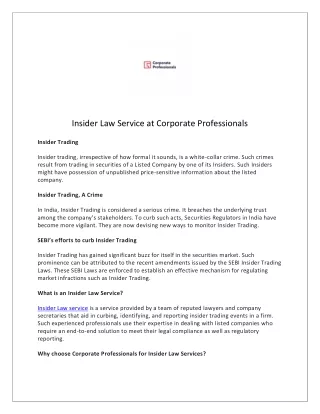 Insider Law Service at Corporate Professionals